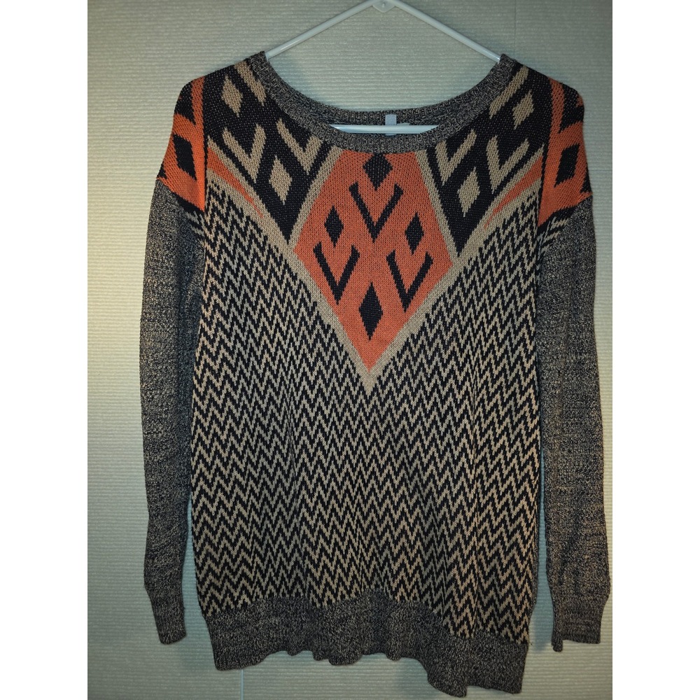 Ecote Urban Outfitters Geometric Intarsia Knit Sweater Brown Orange Womens M